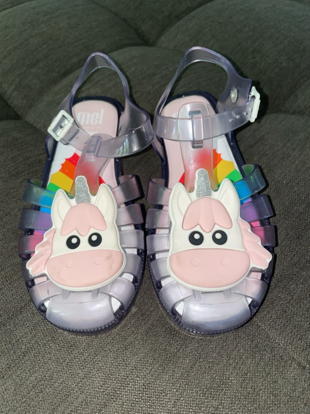 Melissa Jelly Unicorn Sandals with Rainbow Insole Girls size 1